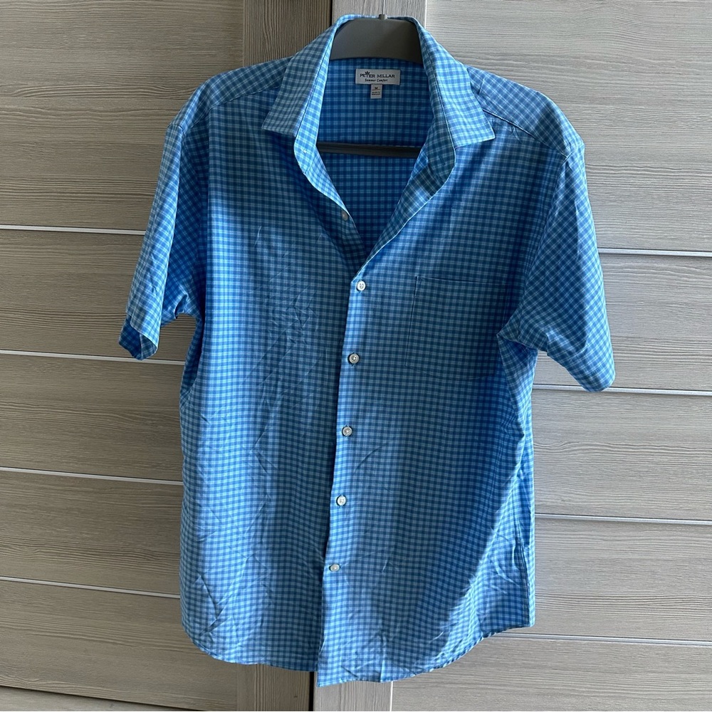 Peter Millar Blue Checkered Casual Button Down Shirt